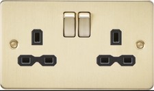 Knightsbridge Flat plate 13A 2G DP switched socket Brushed Brass