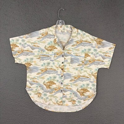 RIP CURL Shirt Womens Small Relaxed Fit Multicolor Tropical Hawaiian Linen Blend