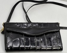 Lee Sands Soft Eel Skin Clutch Wallet Black Organizer Purse Vintage New