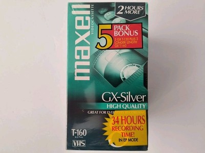 Maxwell GX-Silver 5pk (2)T-160 8Hr & (3)T-120 6Hr High Quality VHS Tapes New