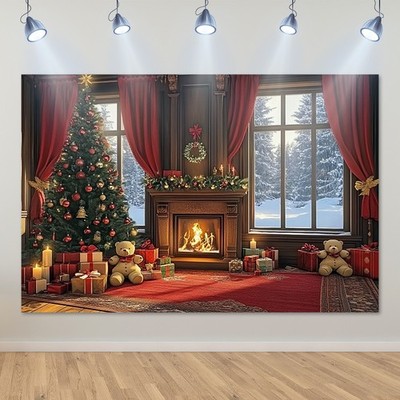 1pc Festive Polyester Christmas Wall Hanging Decor with Cute Bear and Tree, Vers