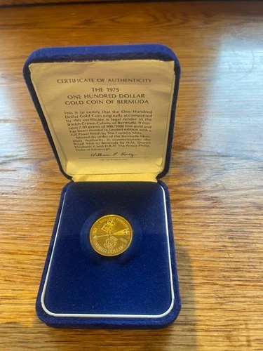 GEM PERFECT: 1975 BERMUDA GOLD $100: ROYAL VISIT- NGC PF 70- CAME0 0.2034 oz