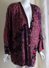 Carole Little Sz M L 8 10 12 VTG Rayon Floral Romantic Ruffle Text Jacket Blazer