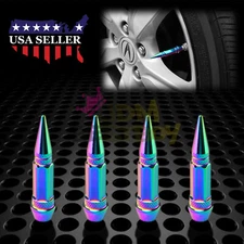 4pcs Neo Chrome Long Spike Valve Stem Caps Metal Thread Set Wheel Tires TVC28