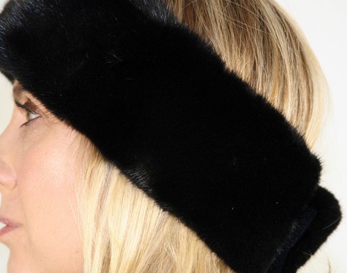 New Black Mink Fur Headband Efurs4less - Picture 3 of 6