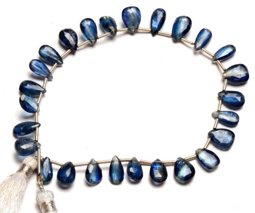 Nepal Blue Kyanite Gem Multiple Size Faceted Pear Shape Briolette Beads 8" - Picture 6 of 12