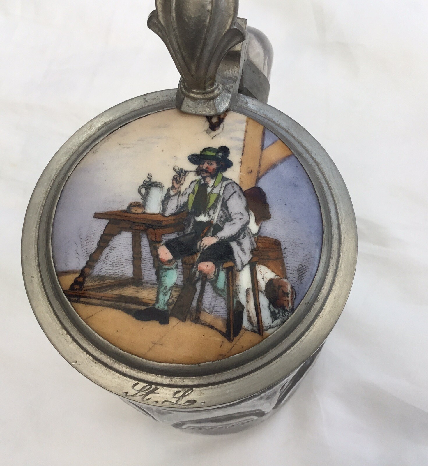 Details zu Glasbierkrug mit Porzellaninlett Preis