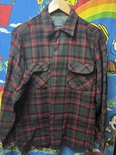 Vintage Pendleton Virgin Wool Board Shirt Mens Loop Collar Sz M Tartan Plaid