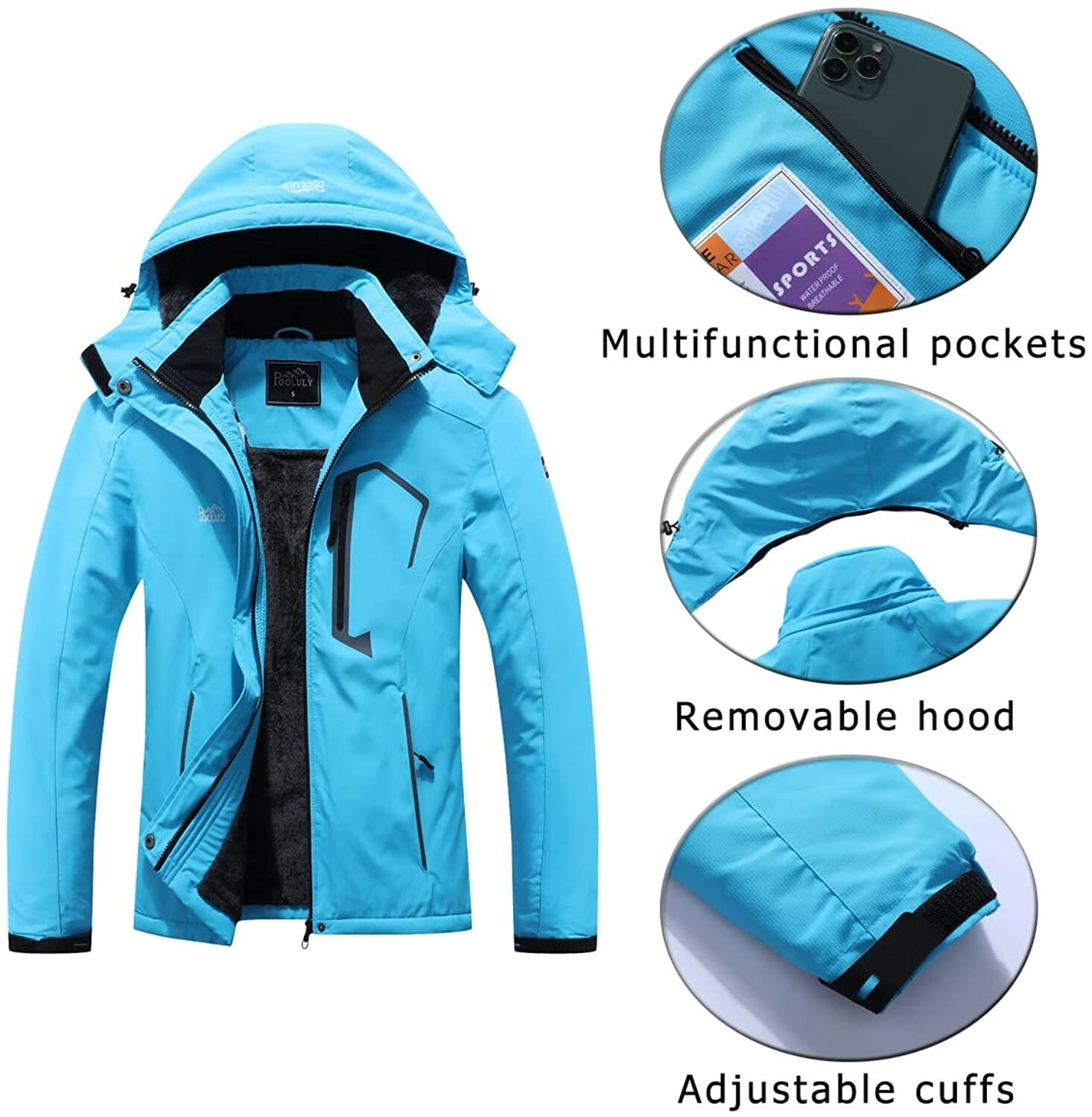 Pooluly Women's Ski Jacket Warm Winter 