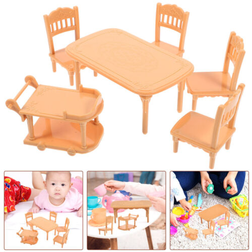 1 Set of Plastic Miniature Dining Chair Table Set Model Doll House Furniture