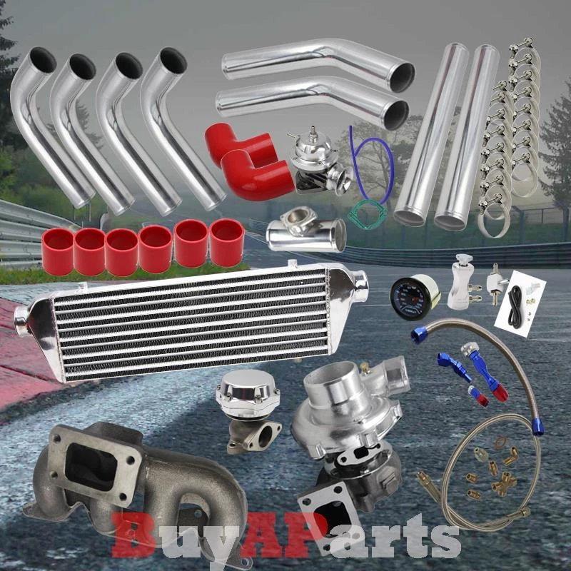 Turbo Turbocharger Cast Manifold Chrome Red Kit for 2001 2005