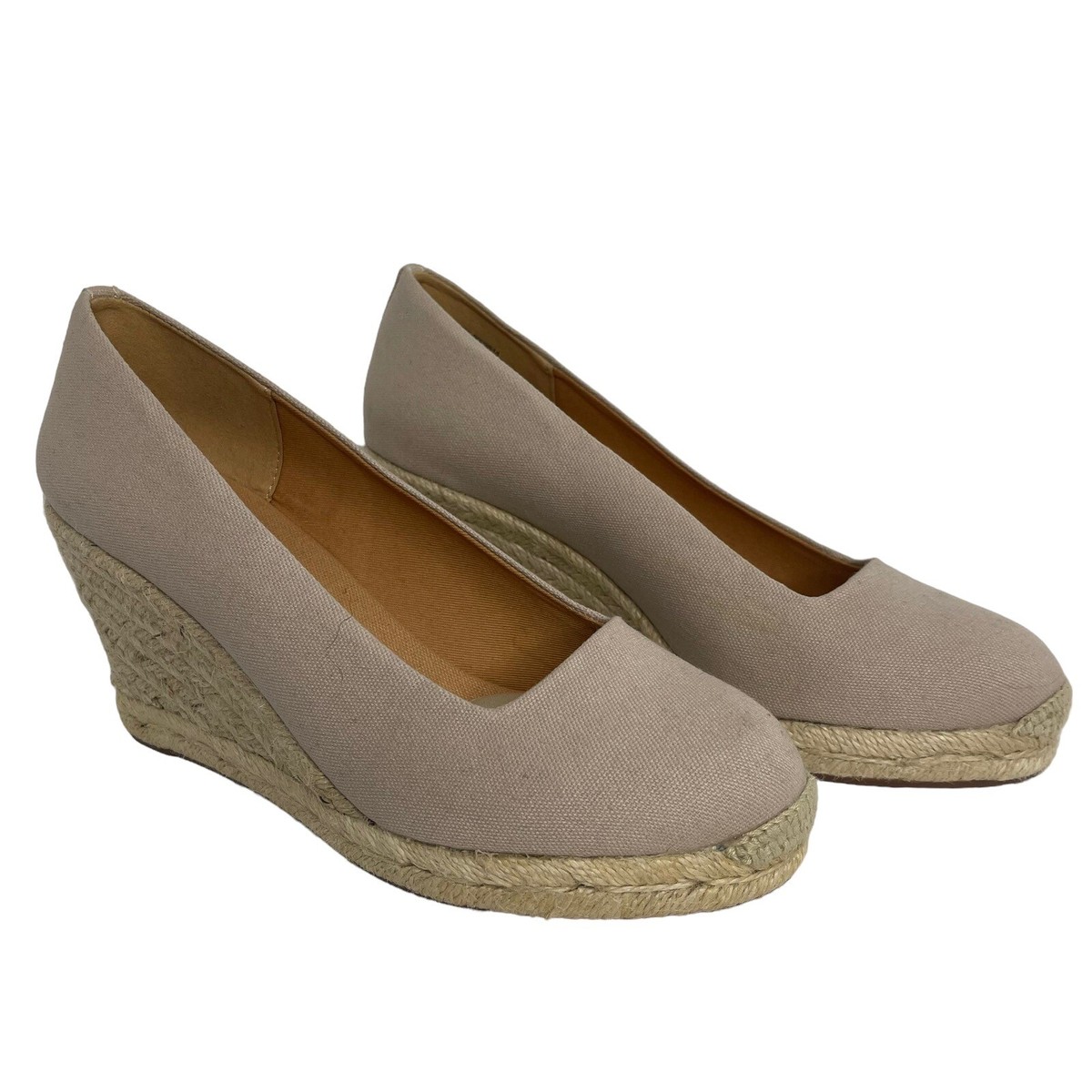 J Crew Espadrille Wedges Womens 7 Flax Beige Tan Canvas  display picture 1