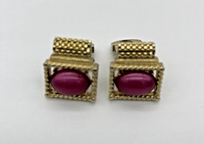 Swank Vintage Gold Tone Red Cabochon Mesh Wrap Cuff Links