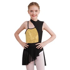 Kids Girls Dancewear Figure Skating Ballet Sequins Dress Latin Leotard Shiny