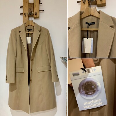 Neu mit Etikett Capsule Camel Longline Wollstil Staubmantel Kleid formeller Erbsenmantel Übergröße 20