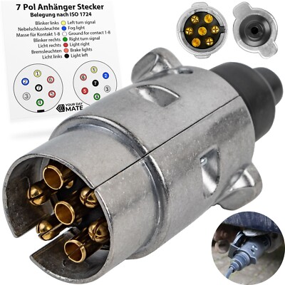 Anhänger Stecker 7 Pol Aluminium 12V ISO 1724 für PKW Wohnwagen Anhänger