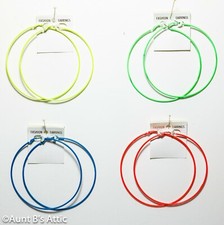 70's Retro Style Hoop Earrings 4" Painted Metal Pierced Costume Earrings