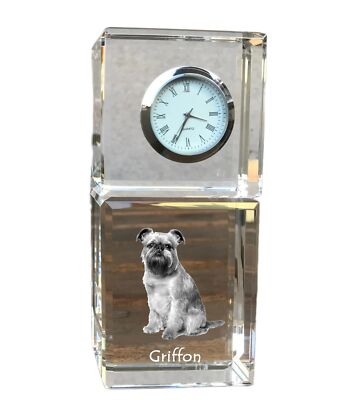 Griffon crystal clock with a dog Art-Dog