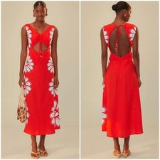 FARM RIO A-LINE AINIKA SHELL EUROFLAX MIDI RED CUT OUT DRESS LARGE