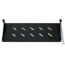 Vented 8" x 1RU Rackmount Shelf in Black with Mounting Square Nuts and Screws
