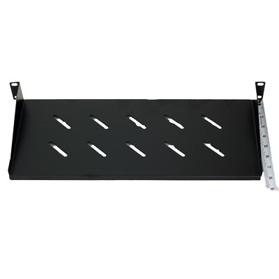 Vented 8'' x 1RU Rackmount Shelf in Black with Mounting Square Nuts and Screws