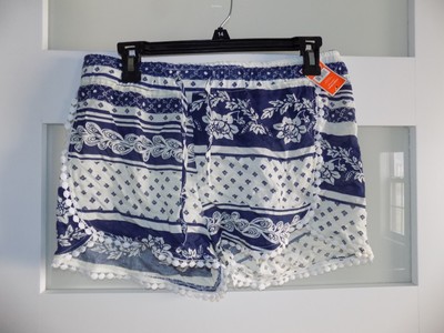 West Loop Blue Floral Print Shorts Size L/XL Women's NEW