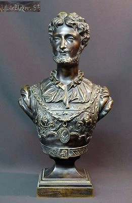 AA 1880 superbe sculpture buste HENRY IV Bronze JC DE BLEZER 4.9kg40c roi patine - Photo 1/4