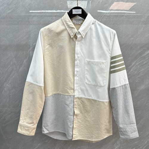 Thom Browne Men's New Contrasting Color Four-bar Long-sleeved Lapel Shirt - Picture 20 of 21
