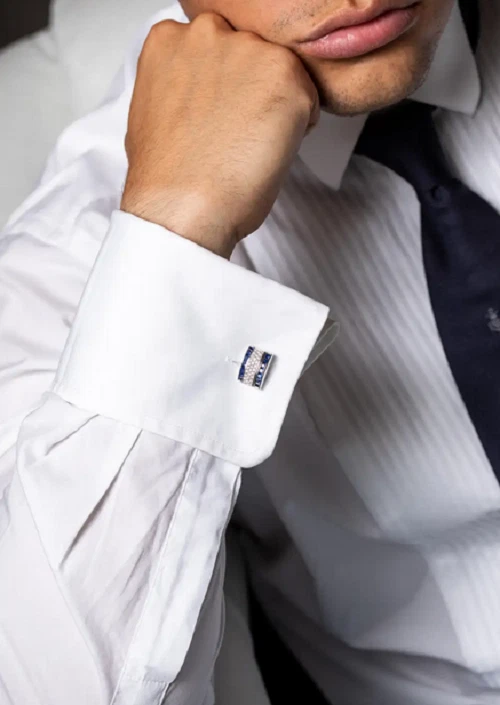 Hermosos gemelos azules de 2,79 quilates con pavé de circonitas cúbicas para hombre Foto 2 de 4