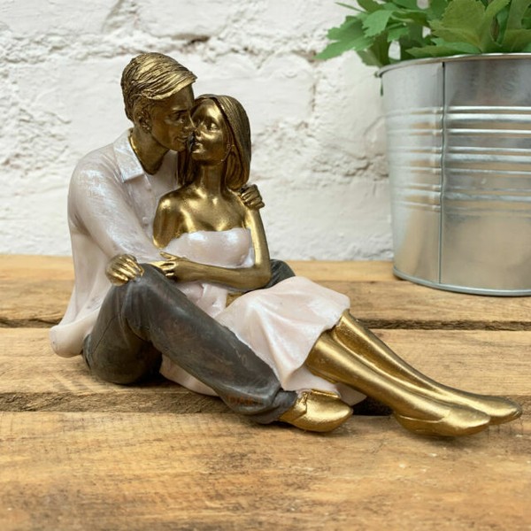 Seated Embracing Couple Lovers Mr & Mrs Wedding Sculpture Statue Figure