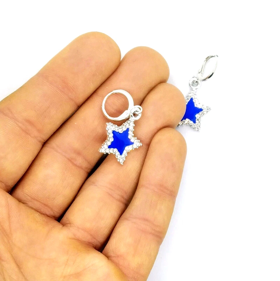 DALLAS COWBOYS PENDIENTES GEMA PEQUEÑA Azul/Plata Estrella Logo Colgantes Regalo Niña Foto 2 de 3