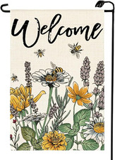 Welcome Summer Sunflower Bee Garden Flag 12X18 Inch Double Sided for outside Sea