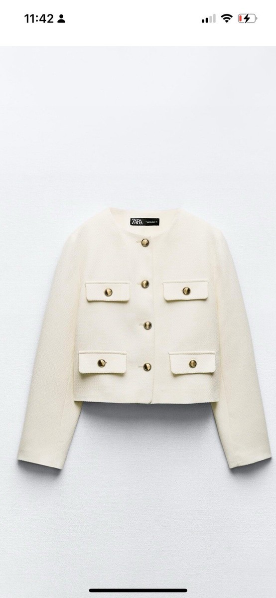 ZARA NEW WOMAN CROPPED BLAZER WITH FLAPS JACKET ECRU 2764