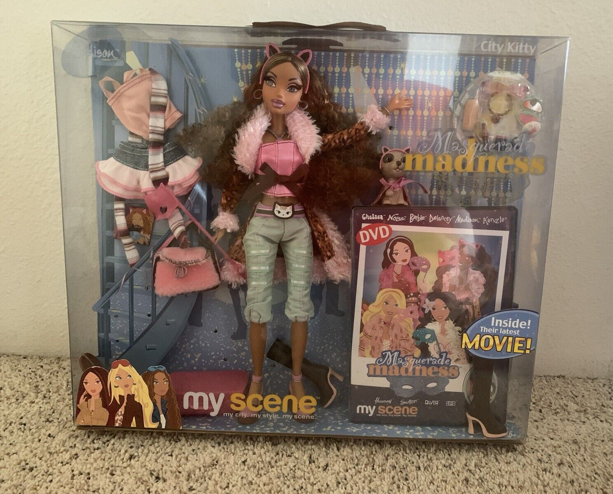 2004 Mattel My Scene Masquerade Madness Madison CITY KITTY + DVD