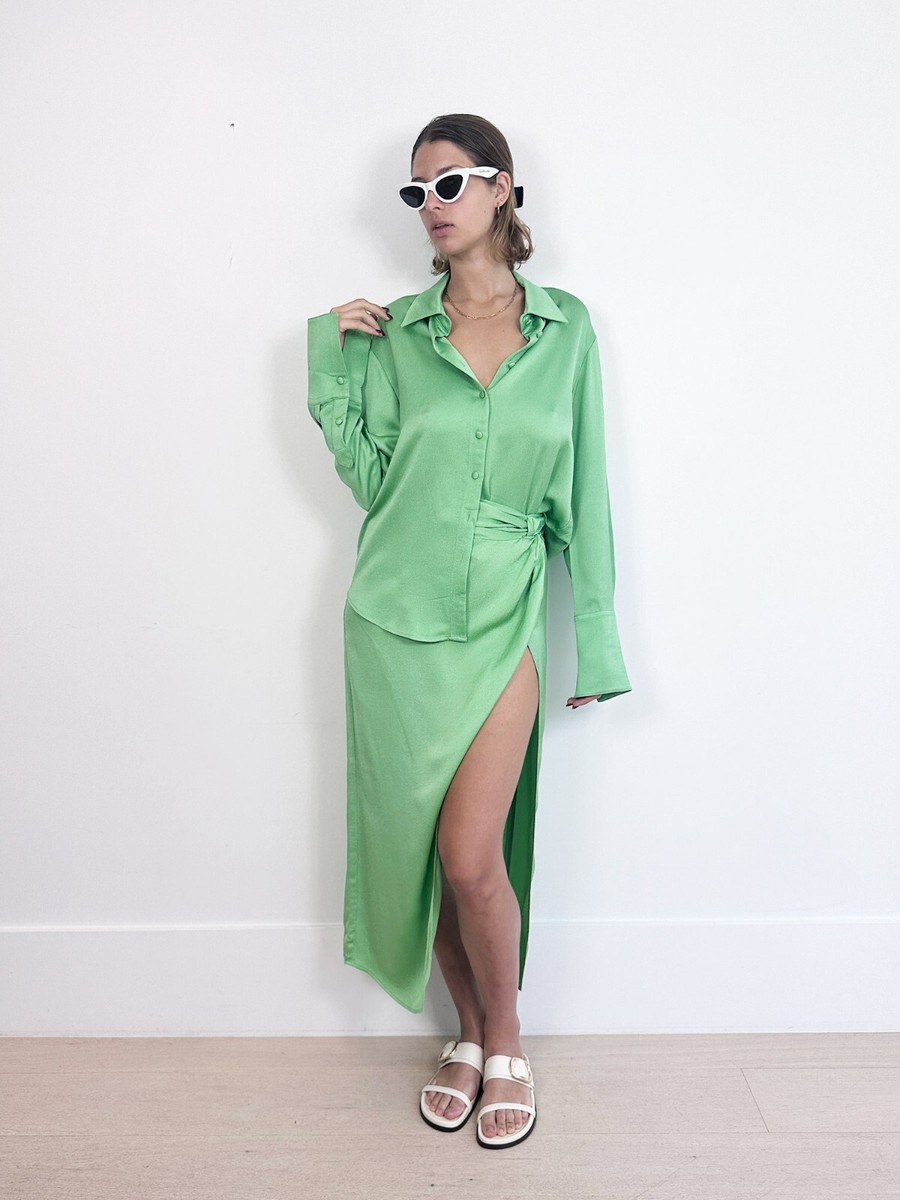 Green Anna Quan Satin Shirt and Skirt Set | eBay Australia