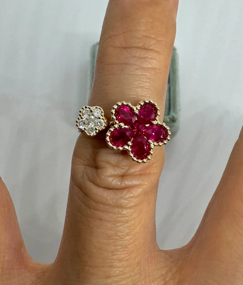 1Ct Pear Cut Lab-Created Red Ruby Flower Engagement Ring 14K Yellow Gold Plated - Image 2 of 4