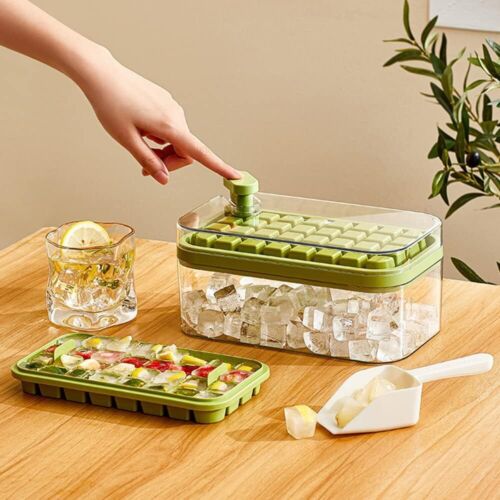 Ice Cube Tray with Lid and Bin for Freezer, Double-deck, 64 Pcs Ice Cube Mold