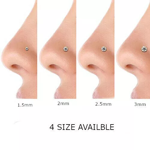 Nose Stud Stainless Steel Clear Gem Nostril Pin Straight L-Shape Bar  Piercing