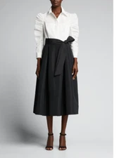 Teri Jon by Rickie Freeman Belted 3/4 Ruched Sleeve Bicolor Taffeta Shirtdress 8