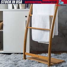 3 Tier Bamboo Freestanding Towel Rack Stand For Hotel Home Bathroom Towel Holder