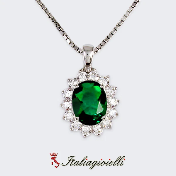 Sfarzosa Parure Completa Smeraldo Brillante in Argento 925 Rodiato Oro Bianco - Immagine 4 di 4