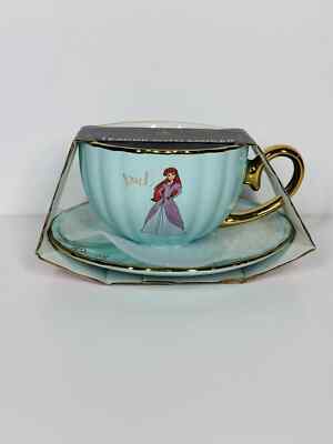 Disney Princess Ariel The Little Mermaid Gold Trim Scallop Tea Cup & Saucer NEW