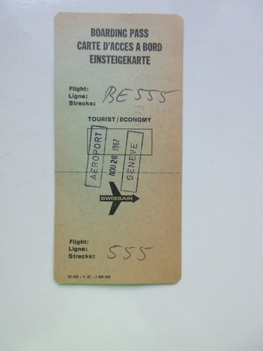 VINTAGE 1967 SWISSAIR BOARDING PASS destination GENEVA