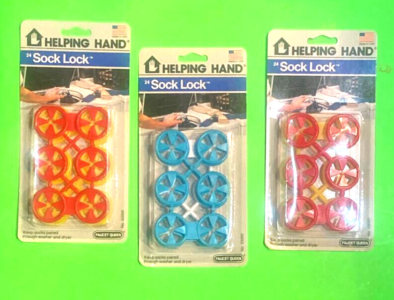 72ct Helping Hand Sock Locks Keep Socks  3 packages New in sealed blister cards