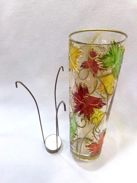 Windlicht -Glas -mit Hängevorrichtung für Teelicht tolle Herbstblätter -Deko - Bild 4 von 4