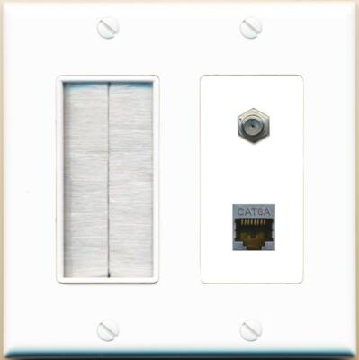 RiteAV CAT6A COAX with Brush Wall Plate [White]
