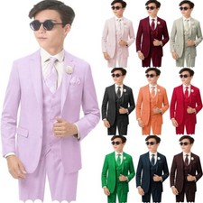 Boys Linen Suit Boys 3 Piece Vest Suit Boy Formal Suit Set Tuxedos for Kids Prom
