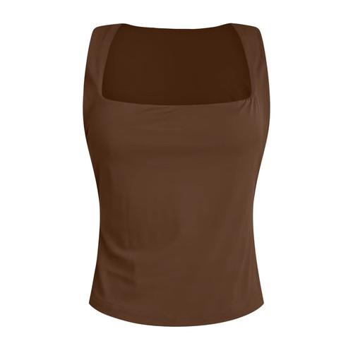 Summer Women Square Neck Cotton Sleeveless Double Layer Sexy Tight Tank Top - Bild 20 von 36
