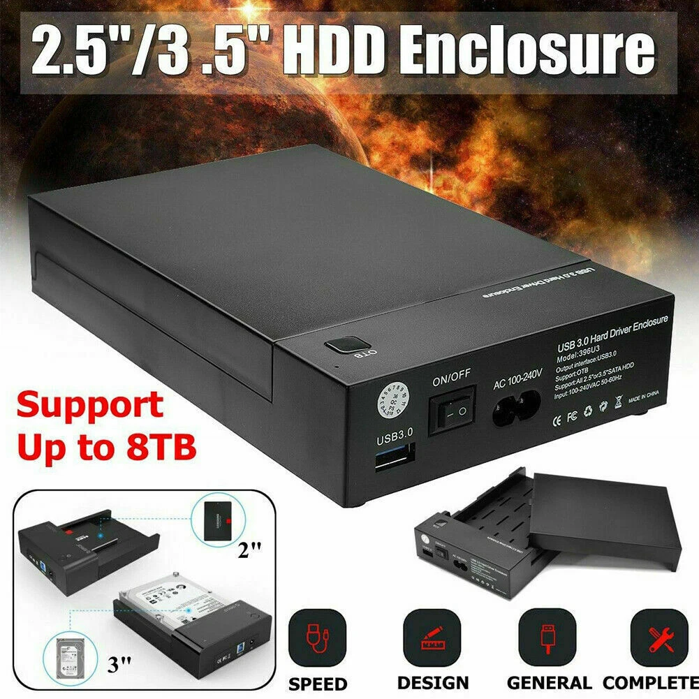 HDD Enclosure SSD Box 2.5 Inch USB 3.1 SATA Mobile Support 8TB