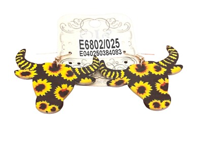 Fashion earrings  STEERS/COWS- sunflowers -black yellow  acrylic- French wire